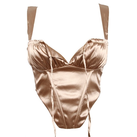 NWOT Bronze/Gold Satin Corset Front Tie Top Size M - Picture 3 of 13